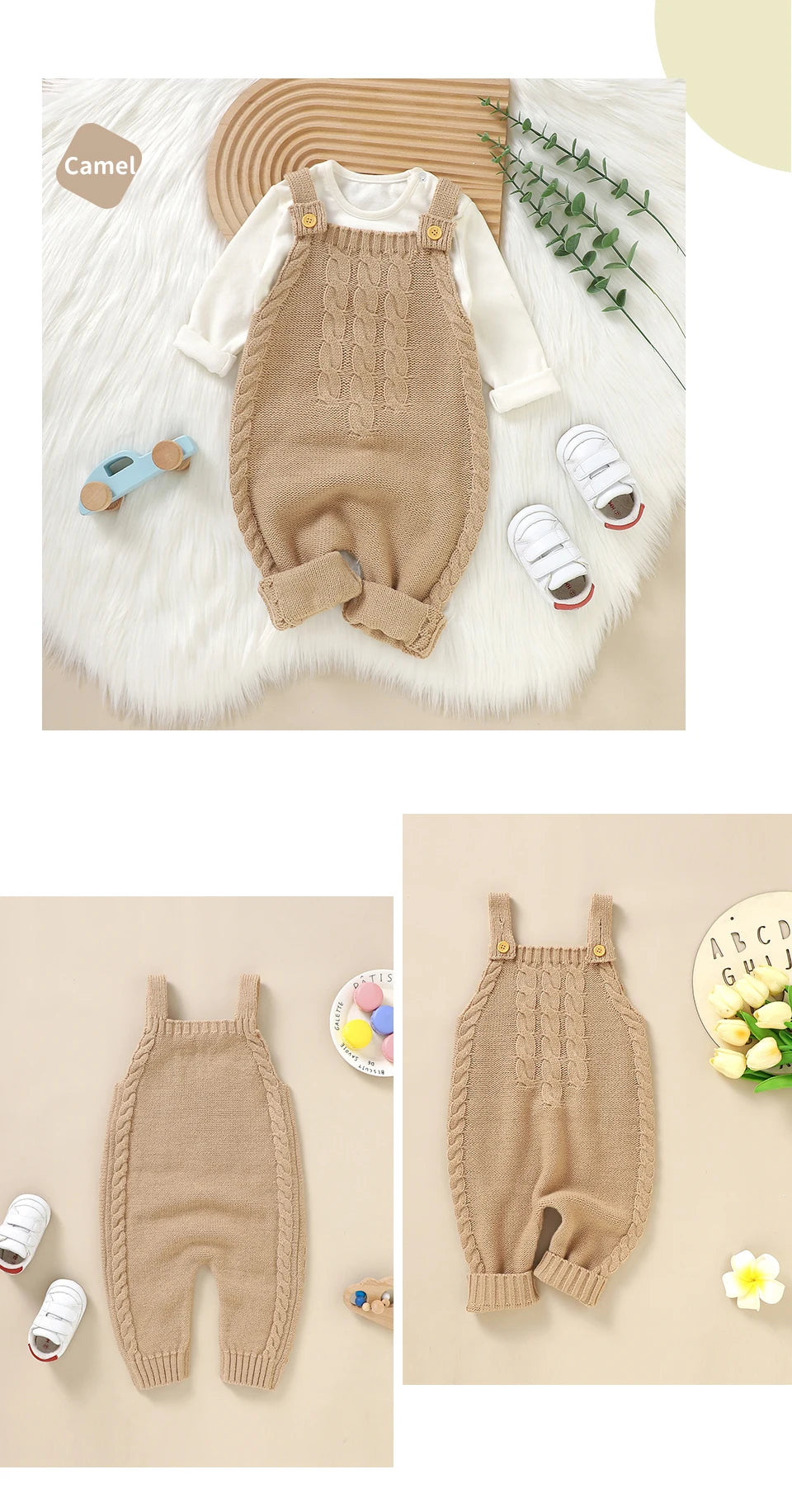 Infant Boys & Girls Sleeveless Rompers, Solid Color Knitted Jumpsuits for Newborns 0-18M, Spring/Fall Children’s Outfit"