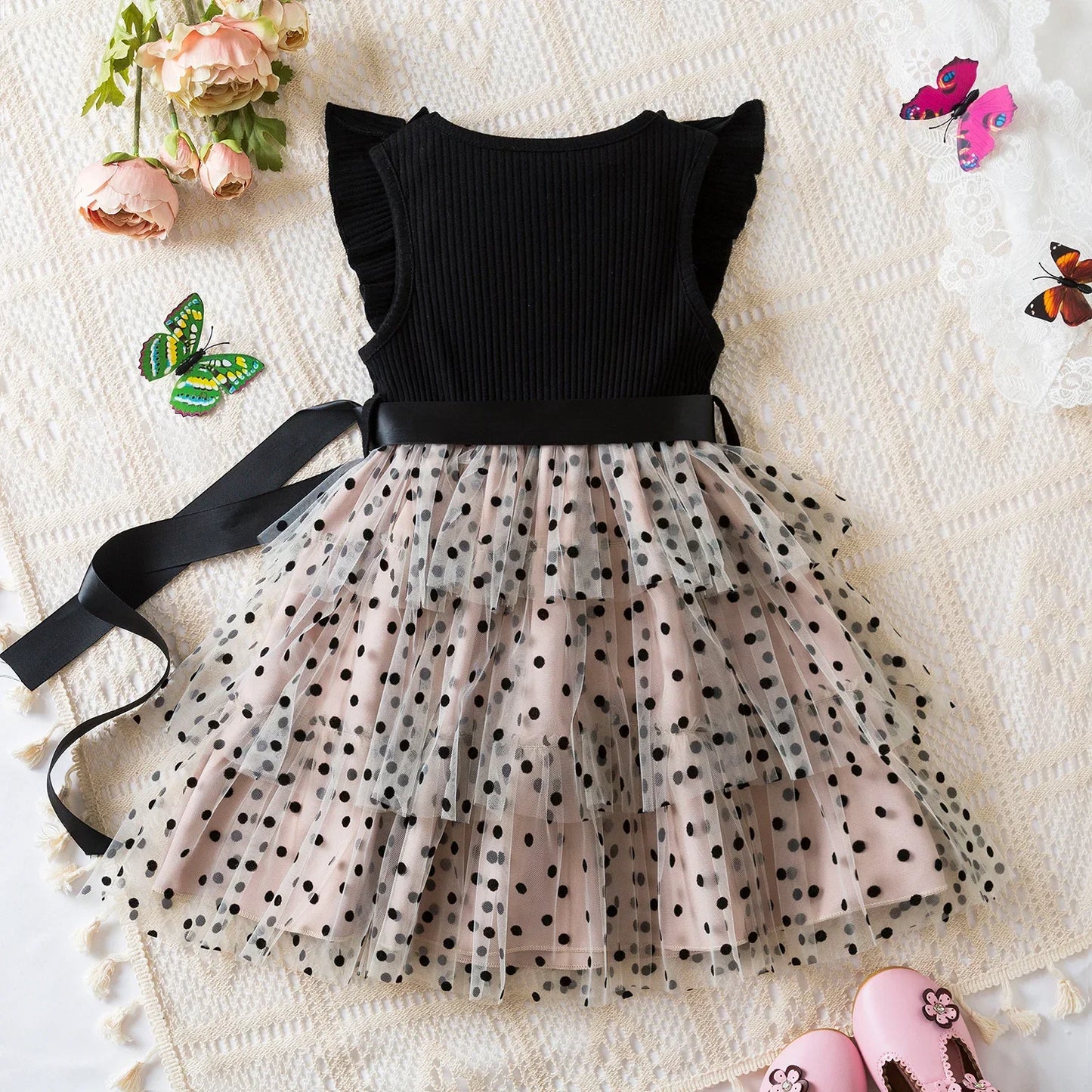 Polka-Dot Summer Dresses for Girls, Korean Style Layered Sleeveless Casual Dress, Cute Kids Dress for 2-6 Years, Baby Girls Clothes"
