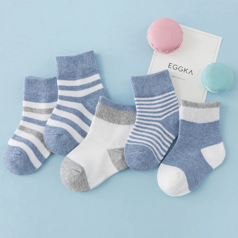 5 Pairs Baby Socks Cotton Spring Autumn Children School Socks for Girls & Boys, Cute Striped Design, Newborn to Toddler (0-6 Years)