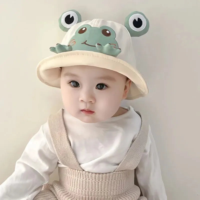 Cartoon Frog Baby Bucket Hat - Breathable Soft Cotton Infant Boys & Girls Fisherman Cap - Outdoor Travel Toddler Sun Hats