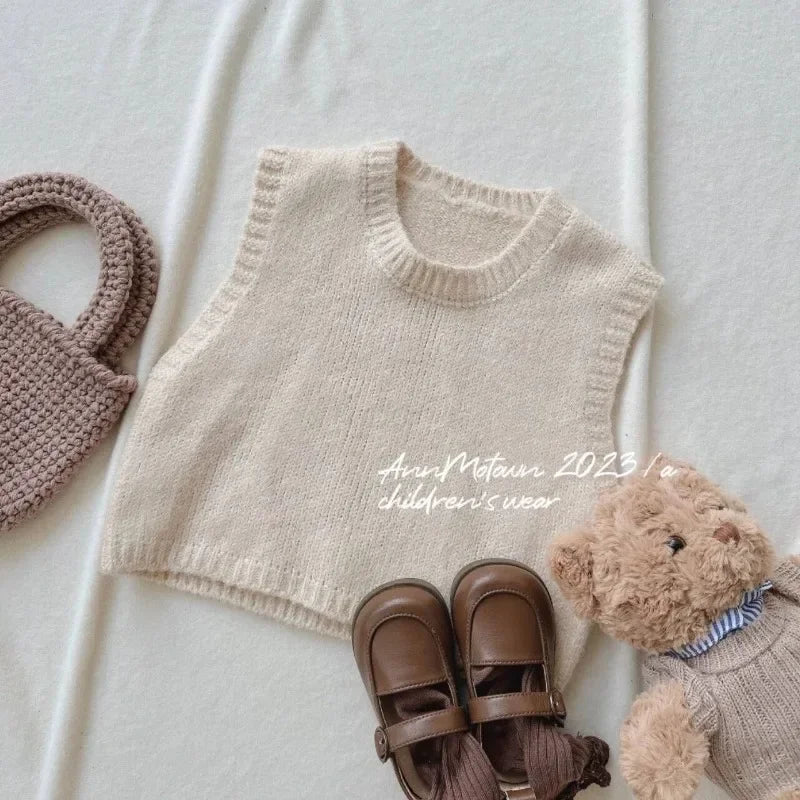 Kids Baby Girl Outfit - 3PCS Set | Knit Waistcoat, Lace Collar Shirt & Floral Wide-Leg Pants | Toddler Clothes
