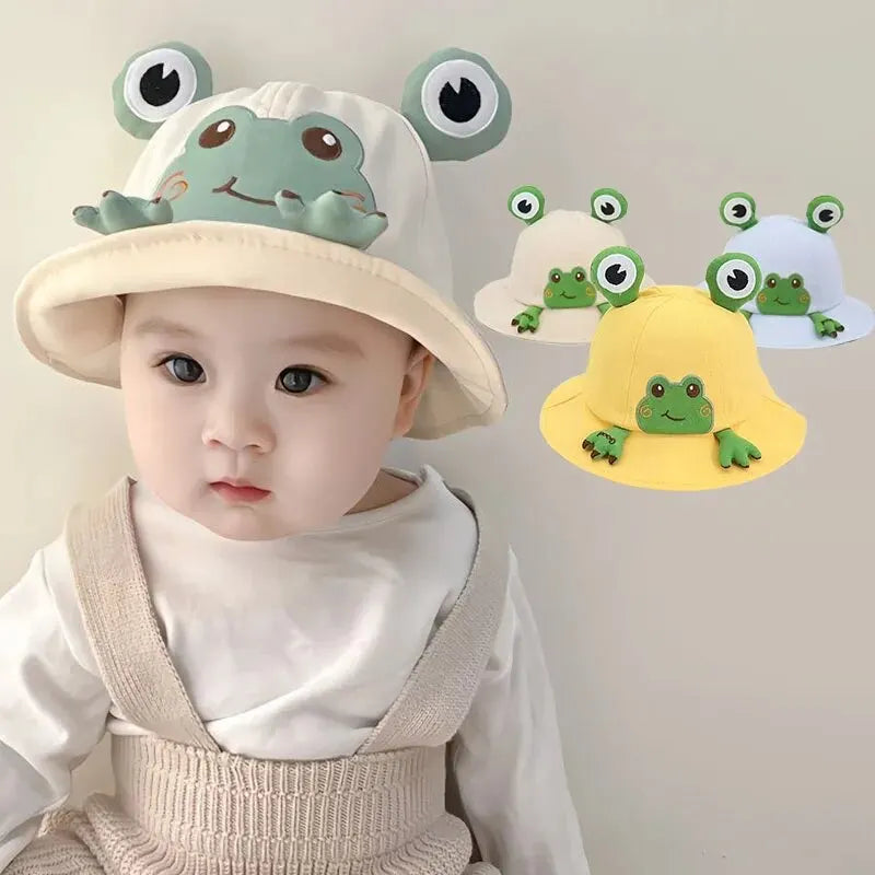 Cartoon Frog Baby Bucket Hat - Breathable Soft Cotton Infant Boys & Girls Fisherman Cap - Outdoor Travel Toddler Sun Hats