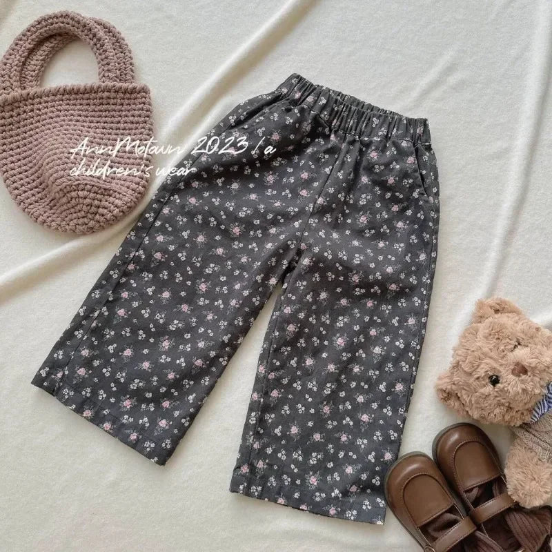Kids Baby Girl Outfit - 3PCS Set | Knit Waistcoat, Lace Collar Shirt & Floral Wide-Leg Pants | Toddler Clothes