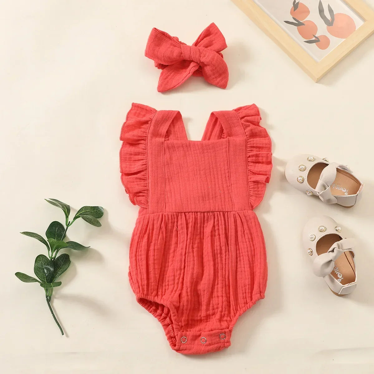 Summer Newborn Infant Baby Girls Romper + Headband – Muslin Sleeveless One-Piece, Fashion Baby Clothing for Girls