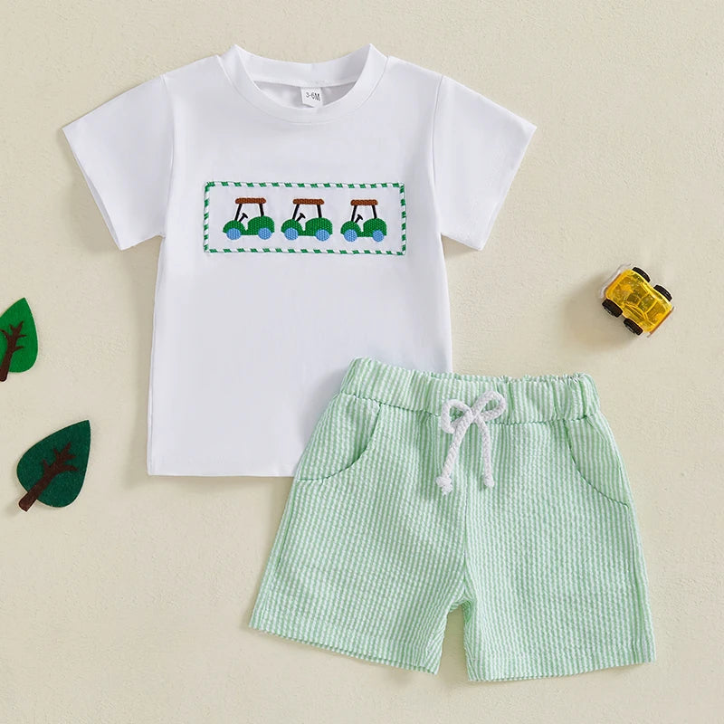 Boys Easter Outfit Summer Clothes, Carrot Cart Short Sleeve T-Shirt & Plaid Shorts Set, Cute Toddler Baby Boy Easter Outfit for 0-3T