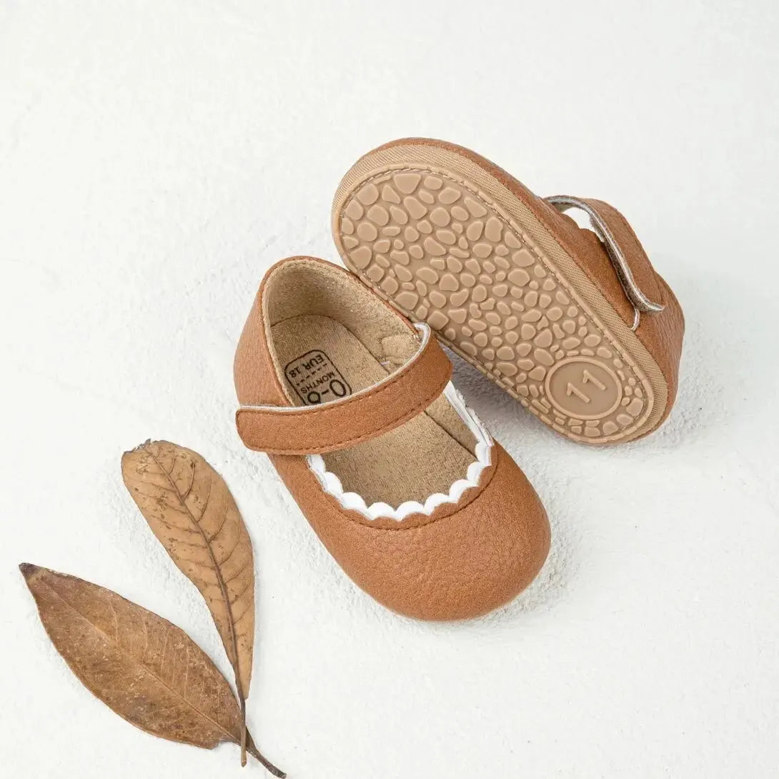 Meckior Baby Boys Girls Shoes, Infant Leather Rubber Sole Anti-Slip Toddler First Walkers, Crib Shoes for Newborn Girl Princess