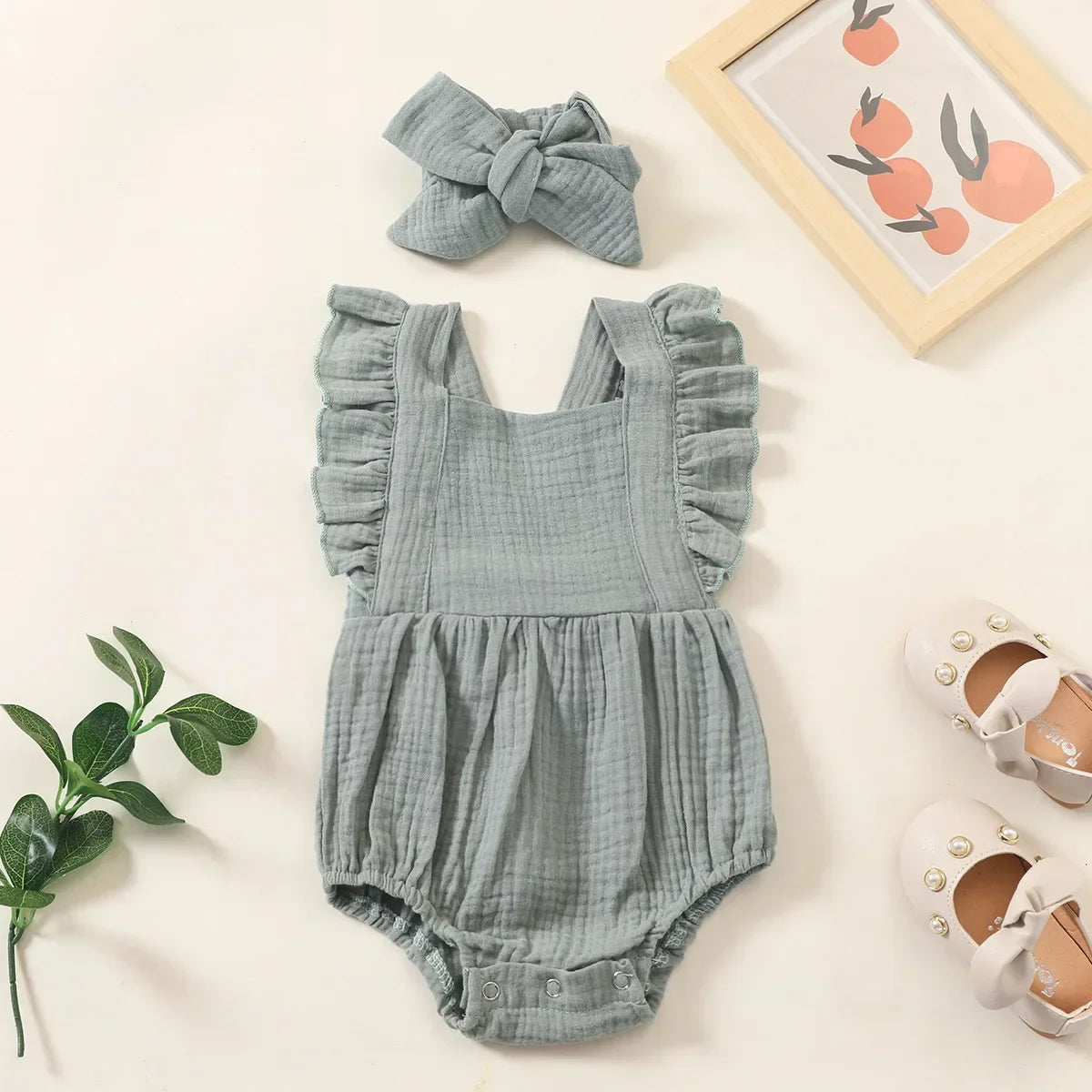Summer Newborn Infant Baby Girls Romper + Headband – Muslin Sleeveless One-Piece, Fashion Baby Clothing for Girls