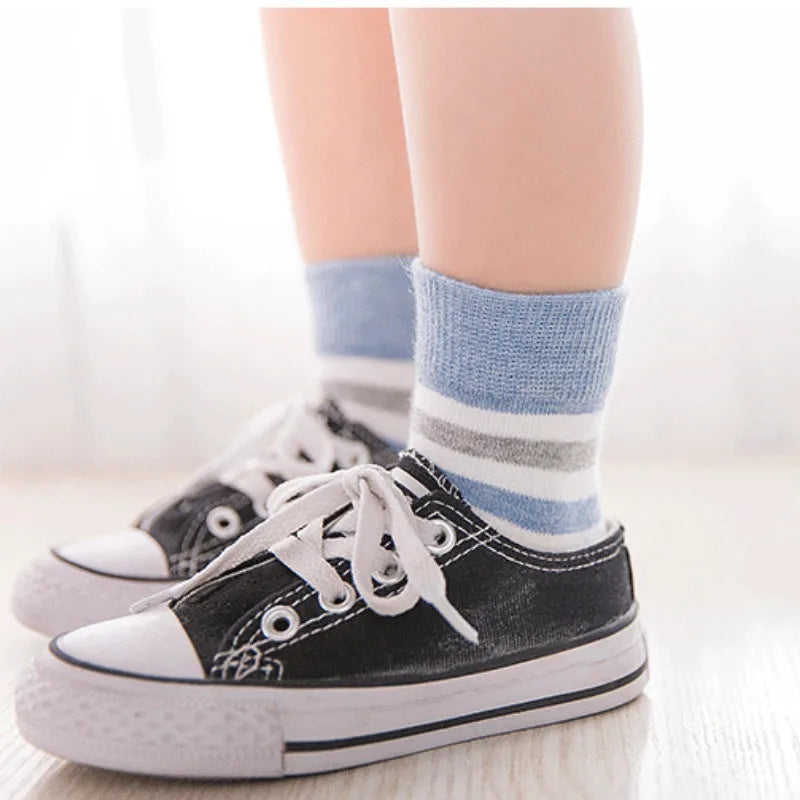 5 Pairs Baby Socks Cotton Spring Autumn Children School Socks for Girls & Boys, Cute Striped Design, Newborn to Toddler (0-6 Years)