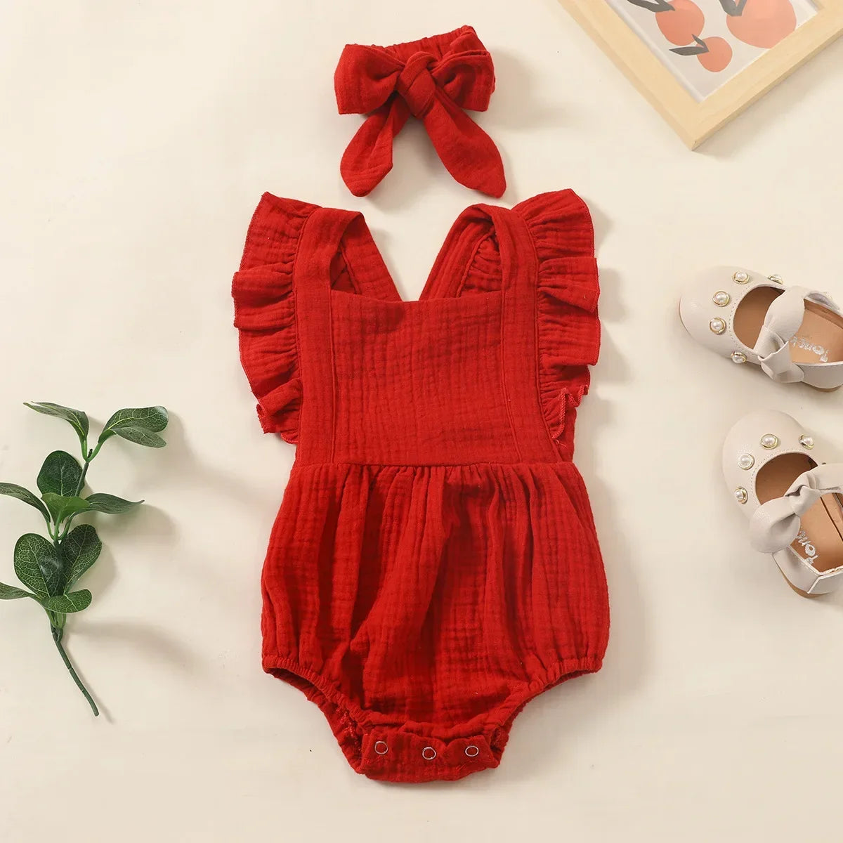 Summer Newborn Infant Baby Girls Romper + Headband – Muslin Sleeveless One-Piece, Fashion Baby Clothing for Girls