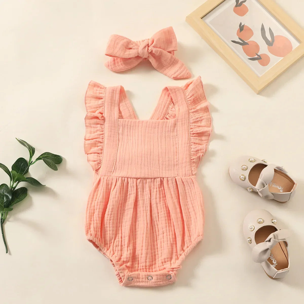 Summer Newborn Infant Baby Girls Romper + Headband – Muslin Sleeveless One-Piece, Fashion Baby Clothing for Girls