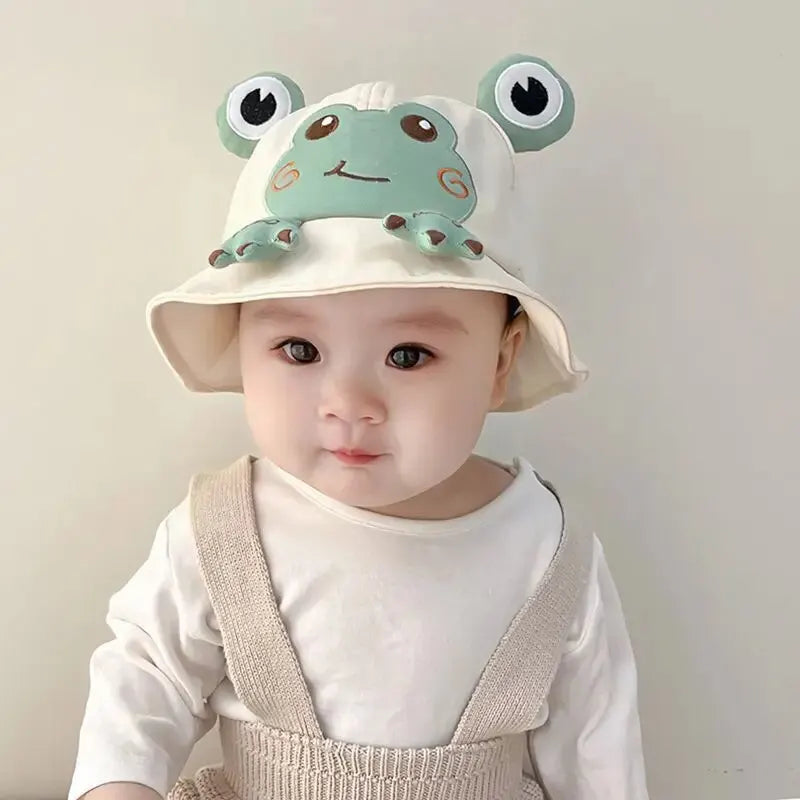 Cartoon Frog Baby Bucket Hat - Breathable Soft Cotton Infant Boys & Girls Fisherman Cap - Outdoor Travel Toddler Sun Hats