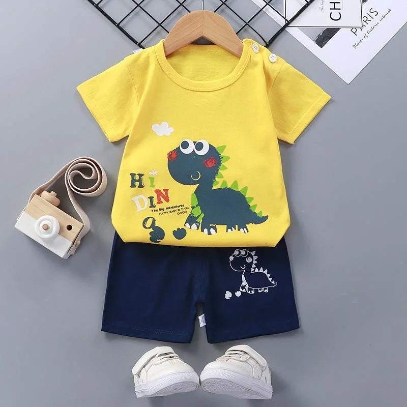 Fashion Kids Clothes Boys Girls Sets Top Shorts 2PCS 100% Cotton Soft Summer Children Baby Clothes T-shirt Shorts Toddler Suit