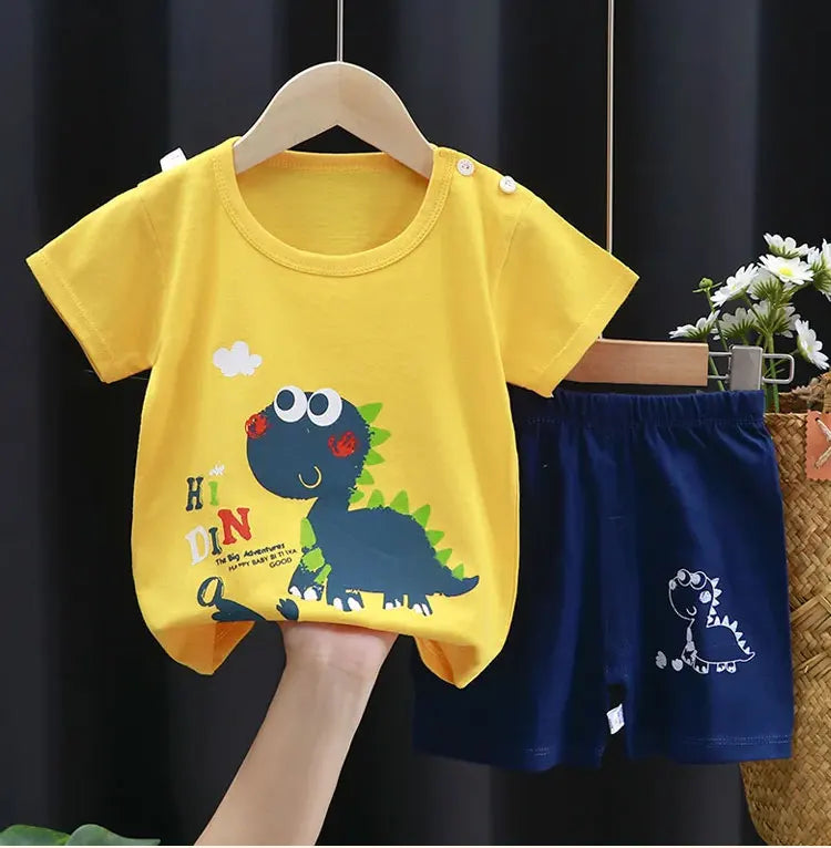 Fashion Kids Clothes Boys Girls Sets Top Shorts 2PCS 100% Cotton Soft Summer Children Baby Clothes T-shirt Shorts Toddler Suit