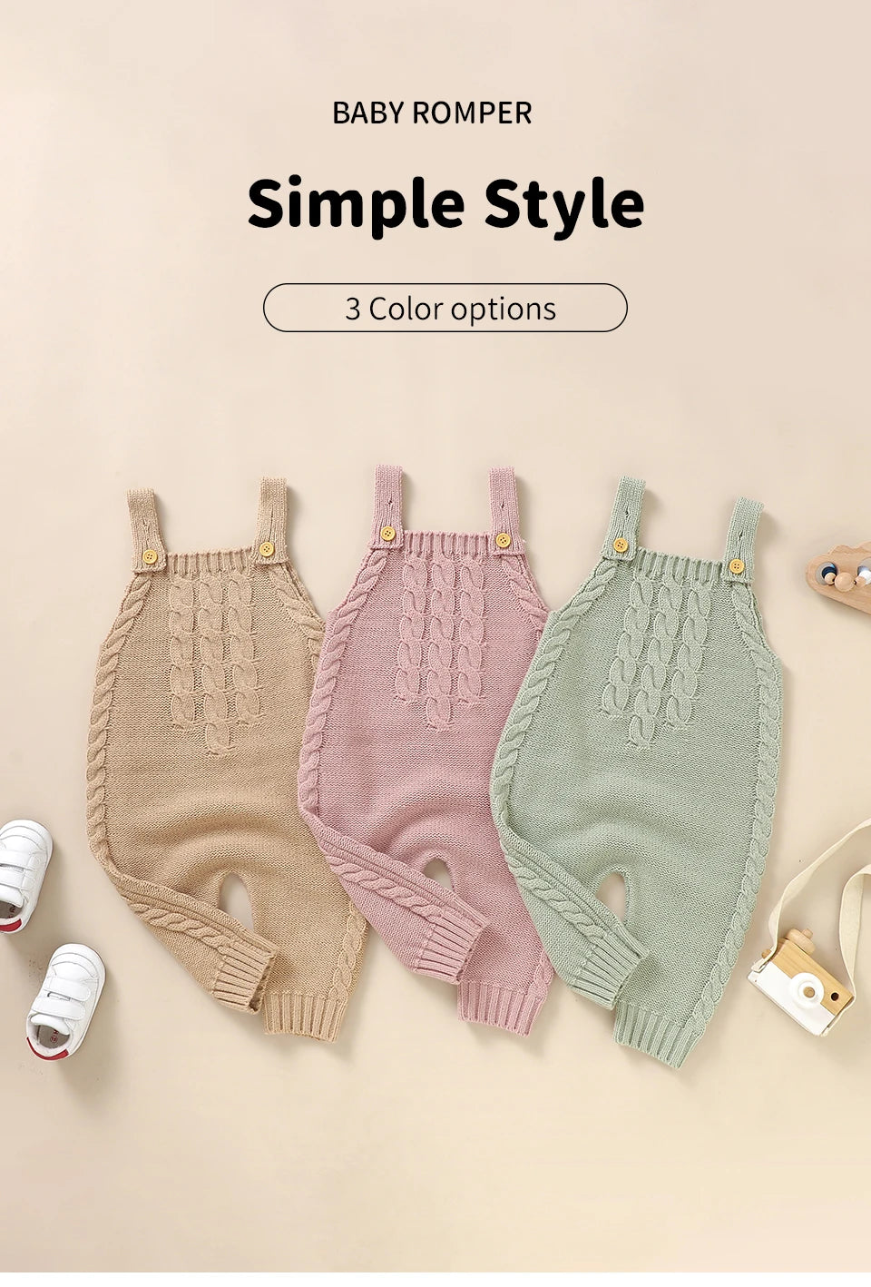 Infant Boys & Girls Sleeveless Rompers, Solid Color Knitted Jumpsuits for Newborns 0-18M, Spring/Fall Children’s Outfit"