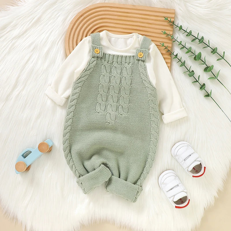 Infant Boys & Girls Sleeveless Rompers, Solid Color Knitted Jumpsuits for Newborns 0-18M, Spring/Fall Children’s Outfit"
