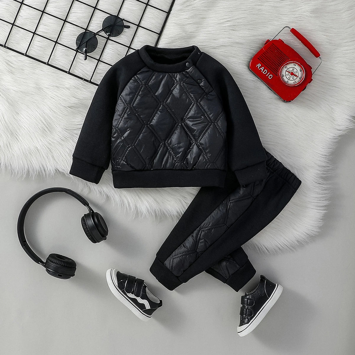 Baby Set Boys Fall/Winter 2Pcs Clothing, Solid Sweatshirt + Trouser Pantsuit for Casual Daily Wear, 1-3 Years"