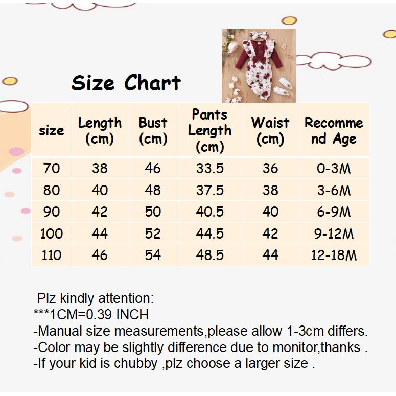 0-18 Months Baby Girl Outfit - Red Long Sleeve Bodysuit & Floral Strap Pants | 2PCS Infant New Year Clothing Set
