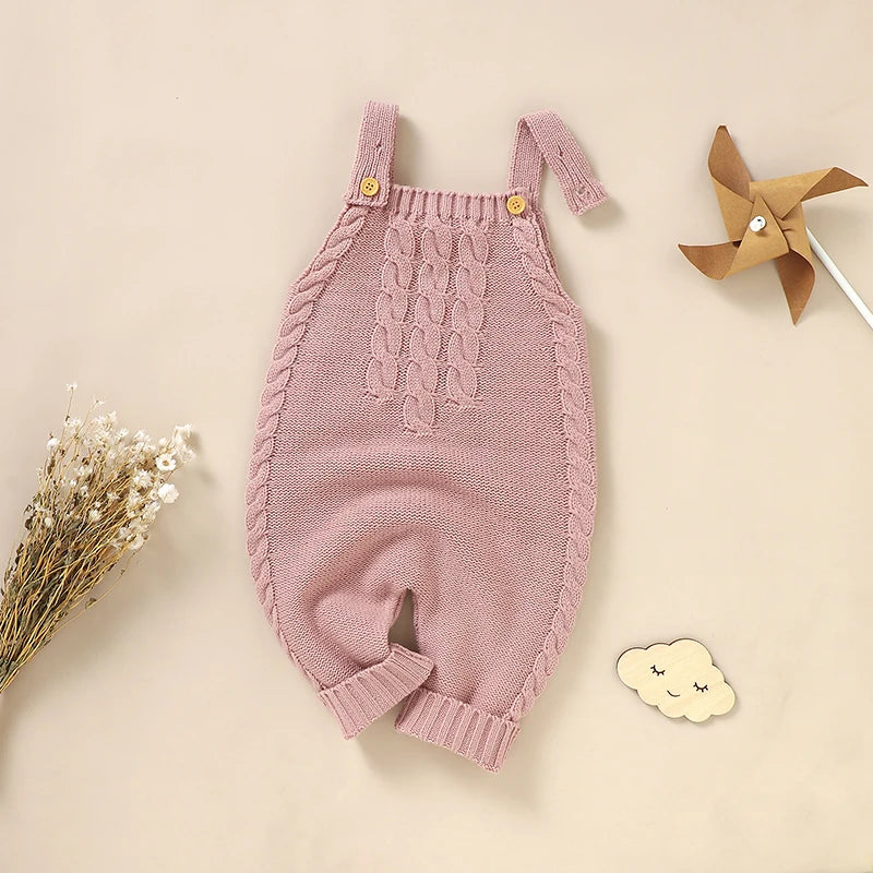 Infant Boys & Girls Sleeveless Rompers, Solid Color Knitted Jumpsuits for Newborns 0-18M, Spring/Fall Children’s Outfit"