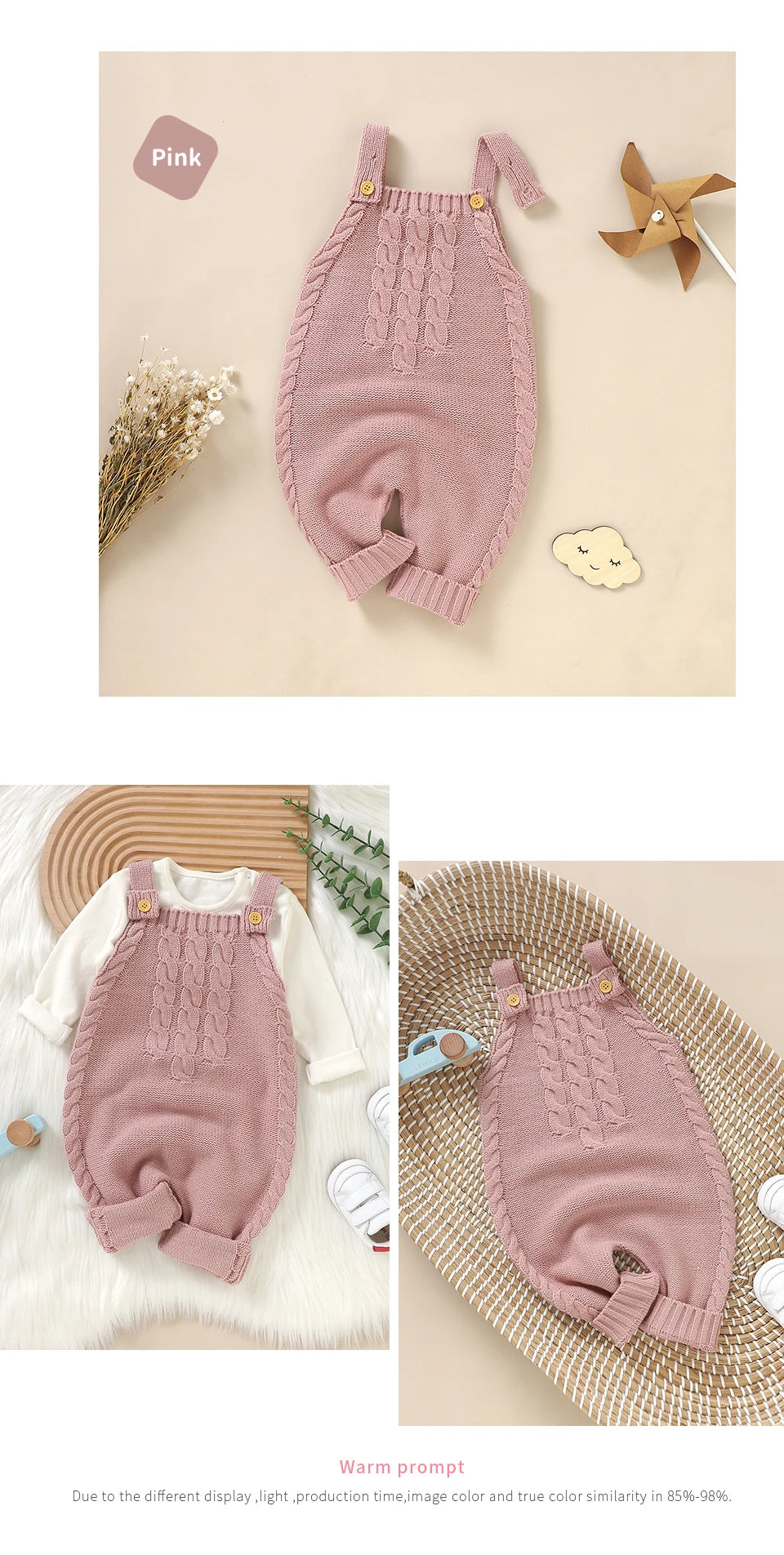 Infant Boys & Girls Sleeveless Rompers, Solid Color Knitted Jumpsuits for Newborns 0-18M, Spring/Fall Children’s Outfit"