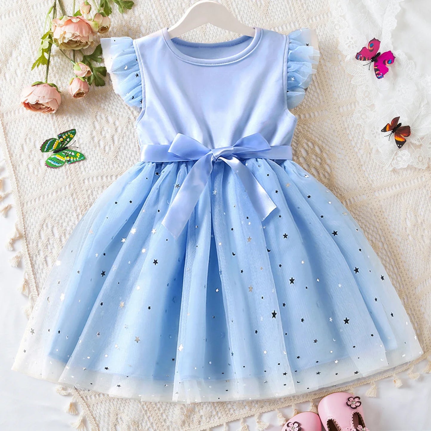 Polka-Dot Summer Dresses for Girls, Korean Style Layered Sleeveless Casual Dress, Cute Kids Dress for 2-6 Years, Baby Girls Clothes"