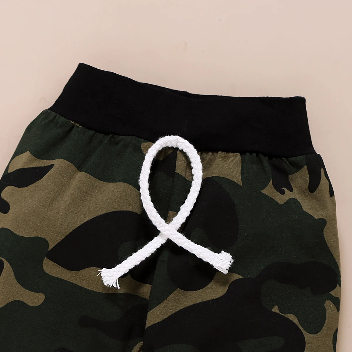 Newborn Male Baby Summer Tie Short-Sleeved Bodysuit, Camouflage Pants & Cap Three-Piece Set – For Babies Aged 0-18 Months