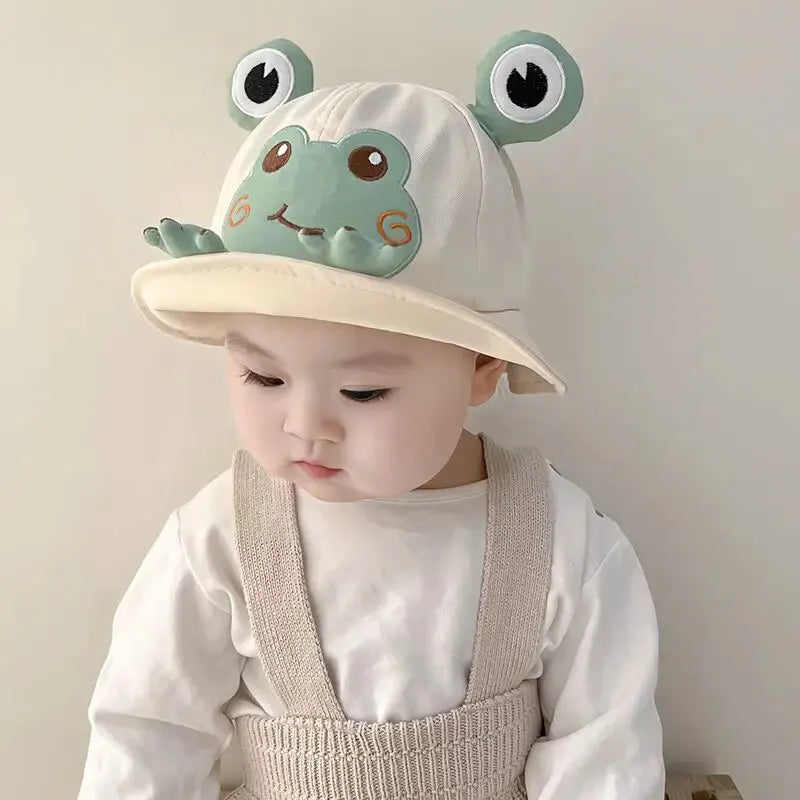 Cartoon Frog Baby Bucket Hat - Breathable Soft Cotton Infant Boys & Girls Fisherman Cap - Outdoor Travel Toddler Sun Hats