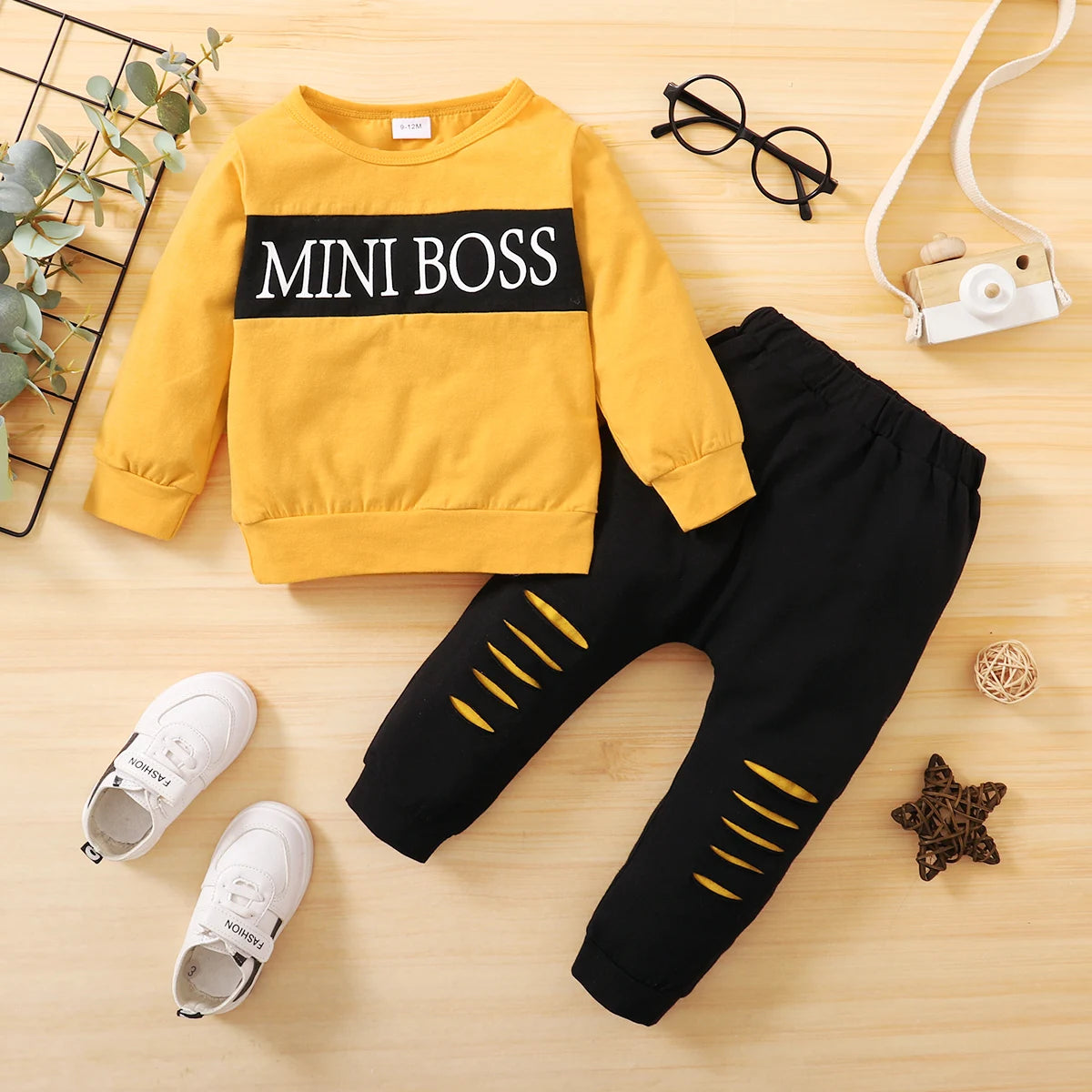Baby Boy Clothes Toddler Outfit, Letter Print Long Sleeve Top & Pants 2PCs Set, Fashion Infant Spring Sports Clothes"