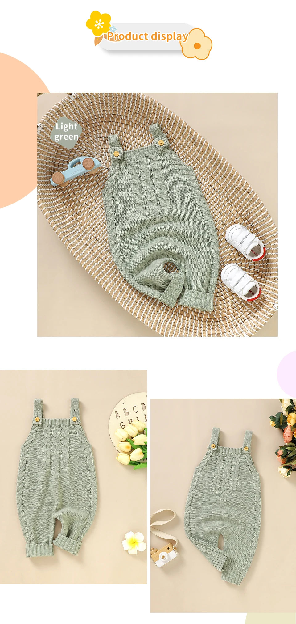 Infant Boys & Girls Sleeveless Rompers, Solid Color Knitted Jumpsuits for Newborns 0-18M, Spring/Fall Children’s Outfit"