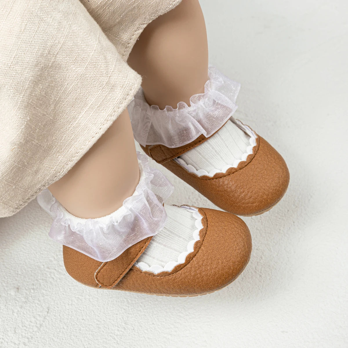 Meckior Baby Boys Girls Shoes, Infant Leather Rubber Sole Anti-Slip Toddler First Walkers, Crib Shoes for Newborn Girl Princess