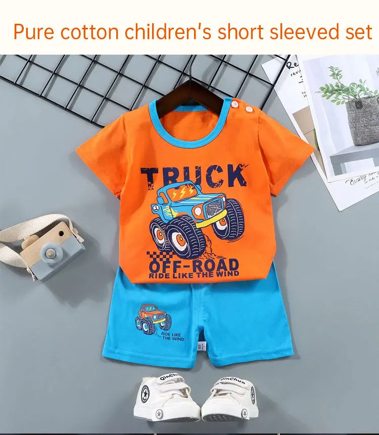 Fashion Kids Clothes Boys Girls Sets Top Shorts 2PCS 100% Cotton Soft Summer Children Baby Clothes T-shirt Shorts Toddler Suit