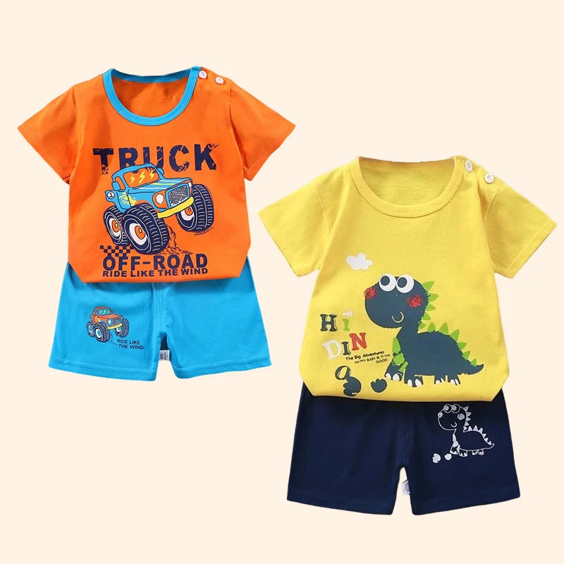 Fashion Kids Clothes Boys Girls Sets Top Shorts 2PCS 100% Cotton Soft Summer Children Baby Clothes T-shirt Shorts Toddler Suit