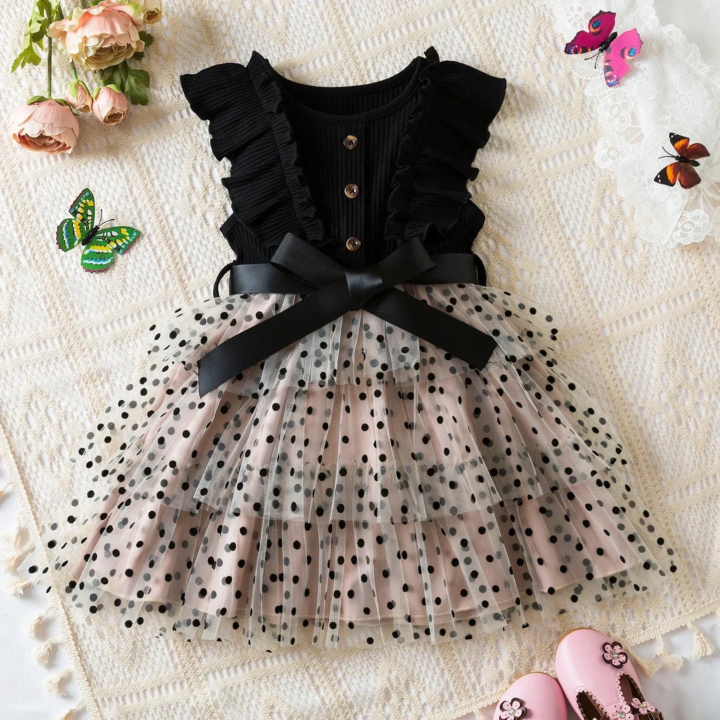 Polka-Dot Summer Dresses for Girls, Korean Style Layered Sleeveless Casual Dress, Cute Kids Dress for 2-6 Years, Baby Girls Clothes"
