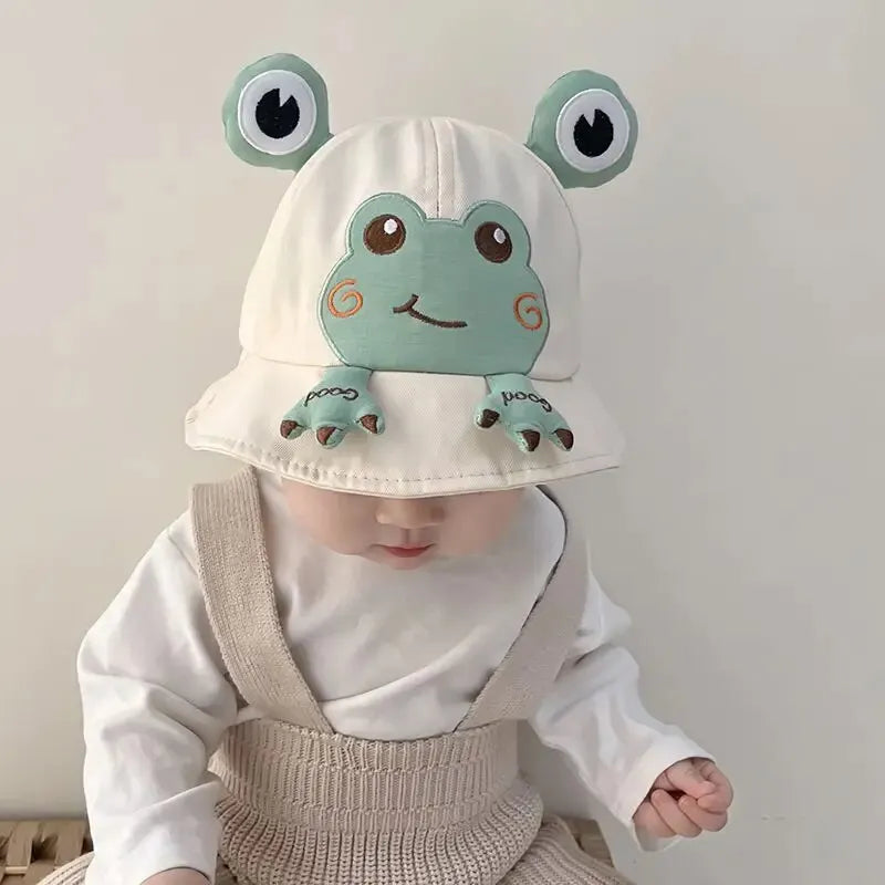 Cartoon Frog Baby Bucket Hat - Breathable Soft Cotton Infant Boys & Girls Fisherman Cap - Outdoor Travel Toddler Sun Hats