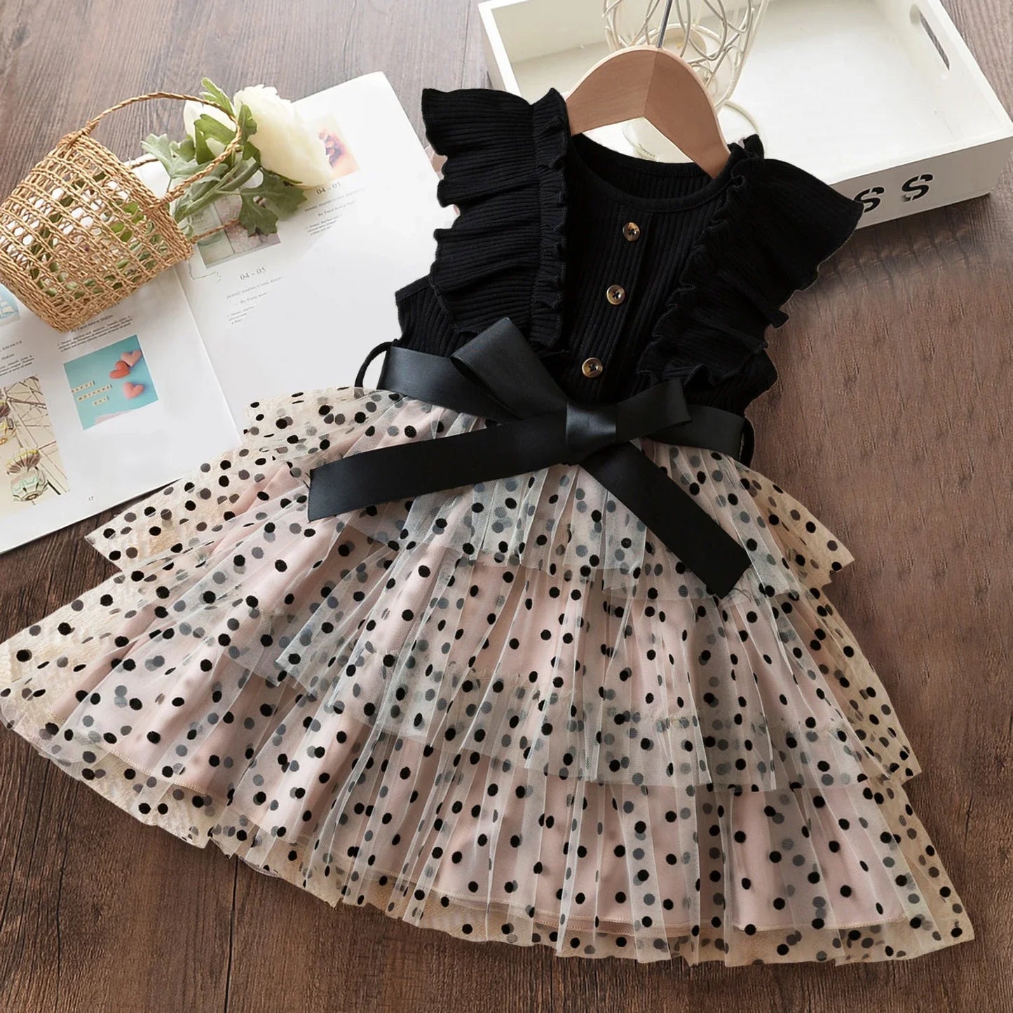Polka-Dot Summer Dresses for Girls, Korean Style Layered Sleeveless Casual Dress, Cute Kids Dress for 2-6 Years, Baby Girls Clothes"