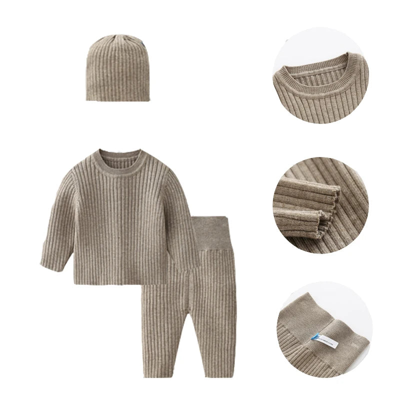 3PCS/Lot Baby Boy Clothes Set – Soft Knitted Sweater + Hat + Pants Autumn Fashion Baby Boys Clothes Infant Bebe Clothing Outfits