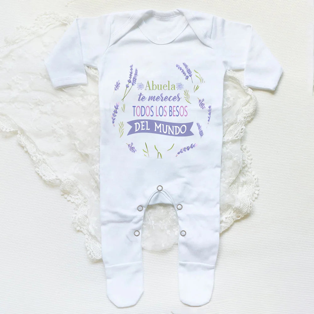 Abuela Print Baby Sleepsuit Casual Loose Long Sleeve Infant Footie Comfy Soft Baby Coming Home Outfit Mother's Day Baby Gift