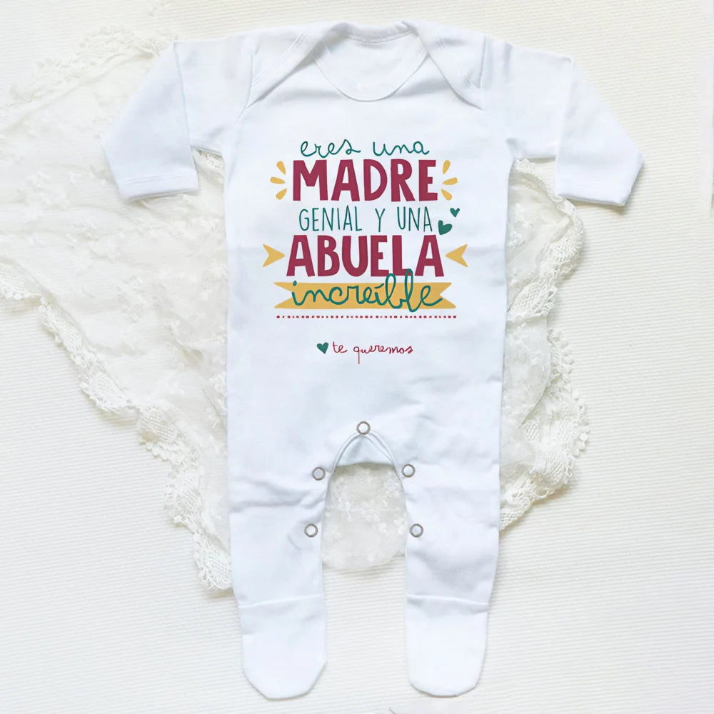 Abuela Print Baby Sleepsuit Casual Loose Long Sleeve Infant Footie Comfy Soft Baby Coming Home Outfit Mother's Day Baby Gift