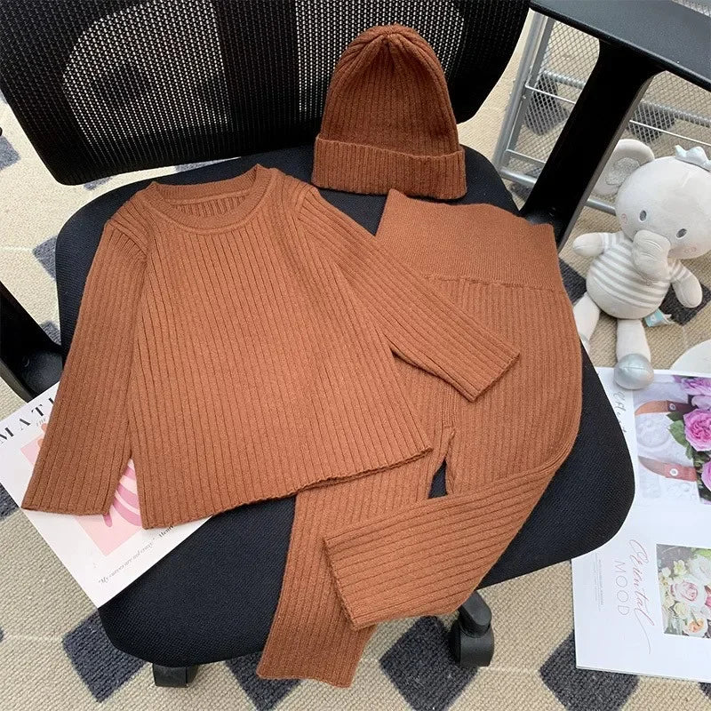 Newborn Baby Girl Boy Knitted Clothes Set – Sweater + Pants + Hat 3Pcs Infant Toddler Loungewear Suit Autumn Winter Baby Clothes 0-2Y