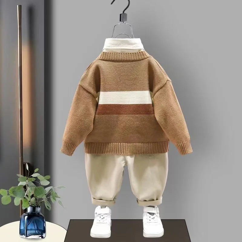 Kids Clothes Boys Spring Korean Set – Baby Boys 2024 New Clothing Set, Sweater Shirt and Pants 3PCS Children Sport Suit Outfits