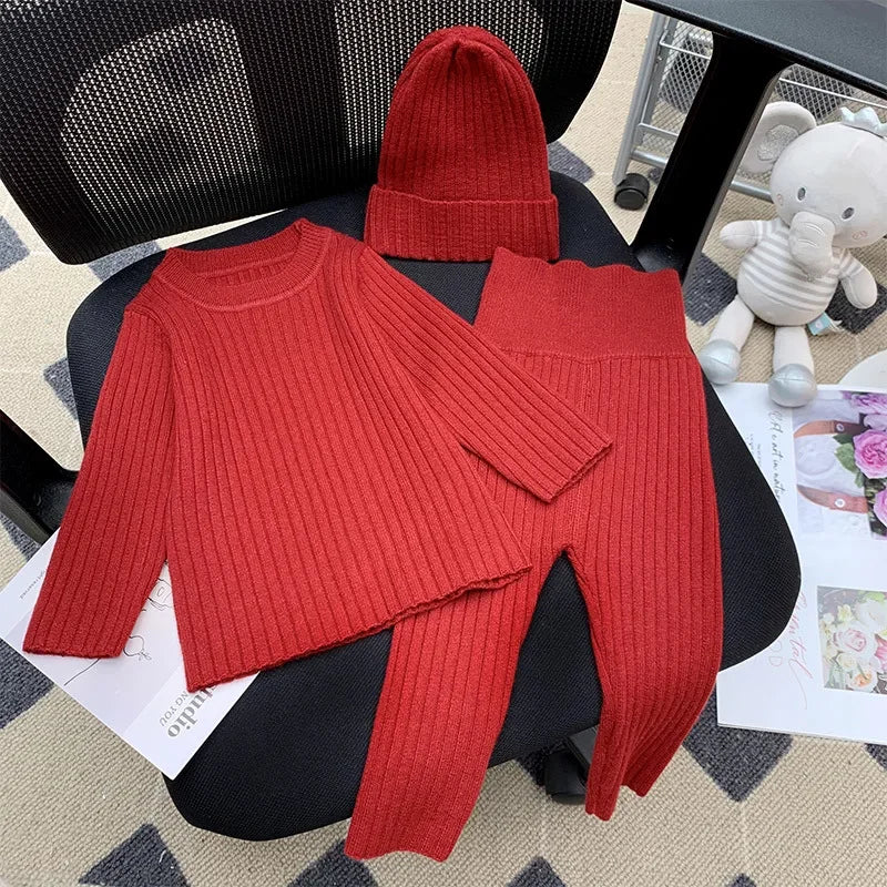 Newborn Baby Girl Boy Knitted Clothes Set – Sweater + Pants + Hat 3Pcs Infant Toddler Loungewear Suit Autumn Winter Baby Clothes 0-2Y