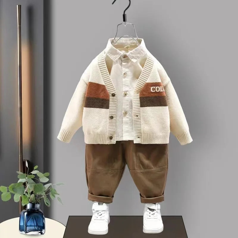 Kids Clothes Boys Spring Korean Set – Baby Boys 2024 New Clothing Set, Sweater Shirt and Pants 3PCS Children Sport Suit Outfits