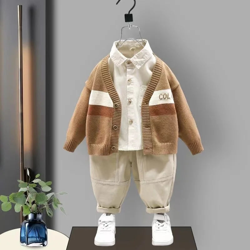Kids Clothes Boys Spring Korean Set – Baby Boys 2024 New Clothing Set, Sweater Shirt and Pants 3PCS Children Sport Suit Outfits