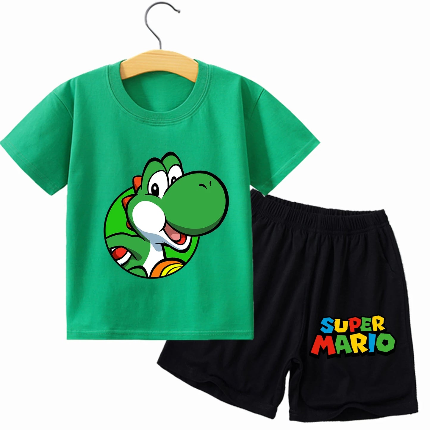Super Mario Bros New T-shirt Suit Children Summer Cotton Tops + Shorts Pants Set Cute Cartoon Pajamas Home Wear Clothes Kids Gift