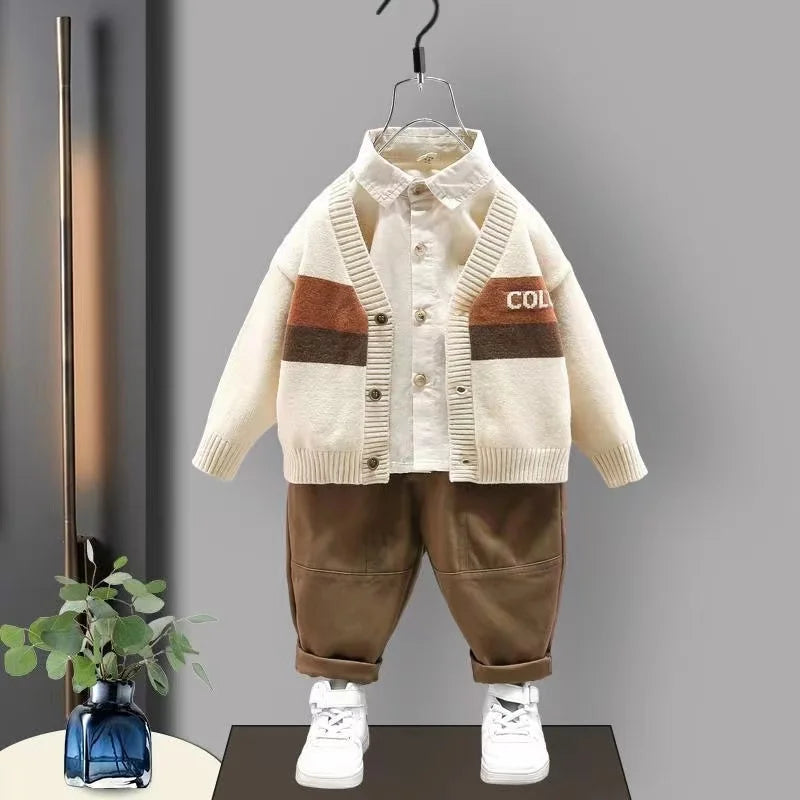 Kids Clothes Boys Spring Korean Set – Baby Boys 2024 New Clothing Set, Sweater Shirt and Pants 3PCS Children Sport Suit Outfits