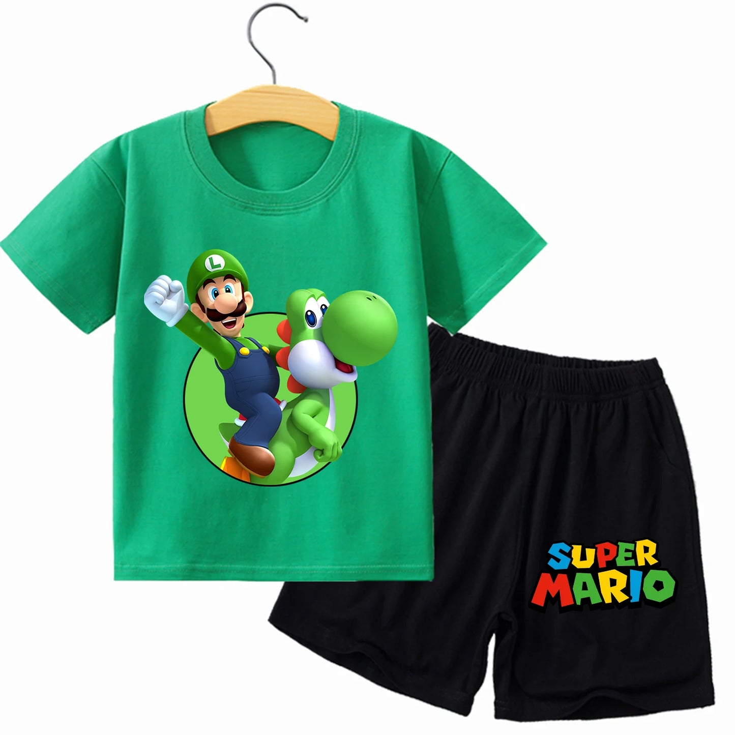 Super Mario Bros New T-shirt Suit Children Summer Cotton Tops + Shorts Pants Set Cute Cartoon Pajamas Home Wear Clothes Kids Gift