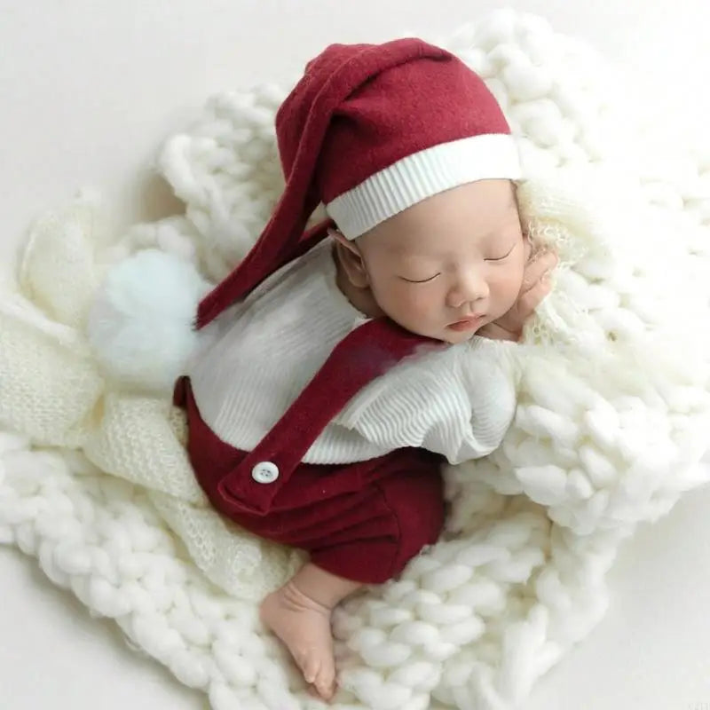 Baby First Christmas Photo Apparel Romper with Hat Set Newborn Photography Props Outfit for Newborns Christmas Present