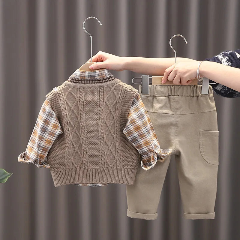 Baby Boy Clothes Mother Kids Spring Clothing Sets Sweater Vest 3pcs Toddler Pants Cotton Korean Version of Children's Set Suit
