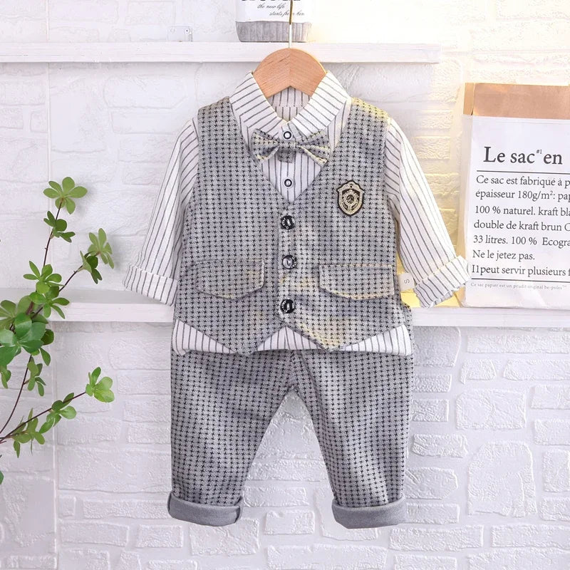 New Children Fashion Kids Boy Gentleman Sweater Vest Shirt Pants 3Pcs/Set – Kids Infant Clothing Toddler Tracksuit 0-5 Years