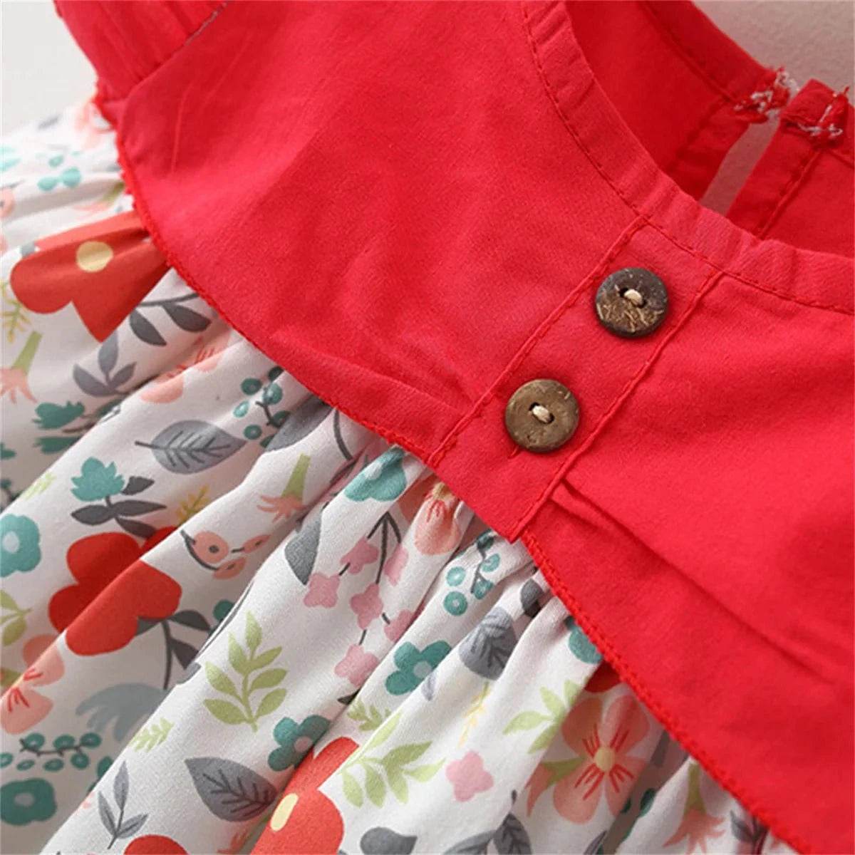 2-Piece Baby Girl Beach Outfit Baby Floral Patchwork Sleeveless Sweet Loose Fitting Dress + Sun Hat Children's Sweet Clothes - Giggles And Grab
