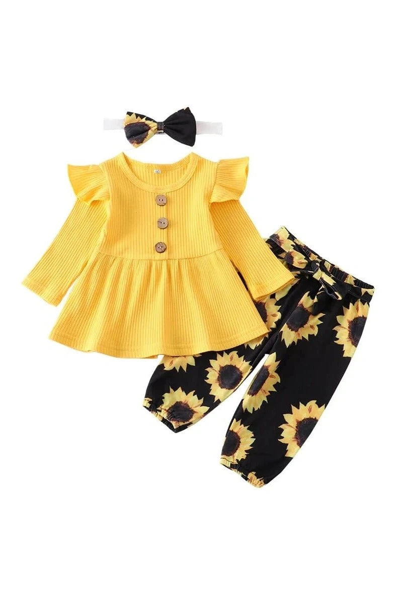 Giggles And Grab "3-Piece Baby Girl Clothing Set - Long Sleeve Top, Floral Pants, and Headband (0-24M)" AQUA / 12M Shop 3-Piece Baby Girl Clothing Set Stylish, Comfortable & Adorable Outfits for Your Little Oneand Headband (0-24M)"